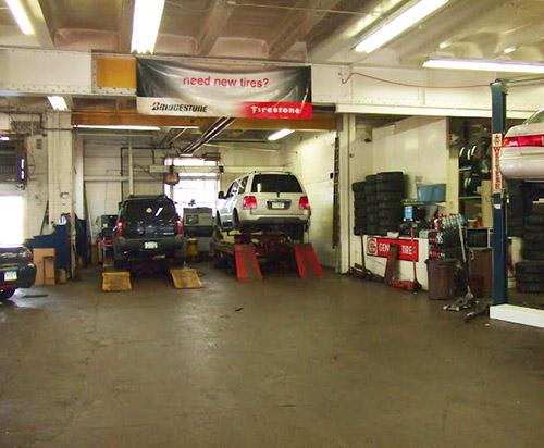 Auto repair shop with cars